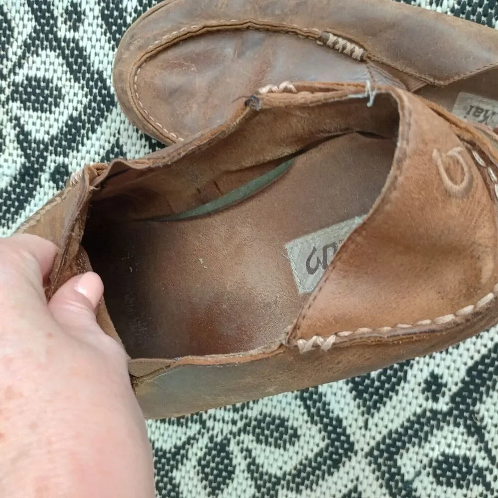 Mens OluKai Moloa 10128-2733 Slipper Brown Leather‎ Sz M10